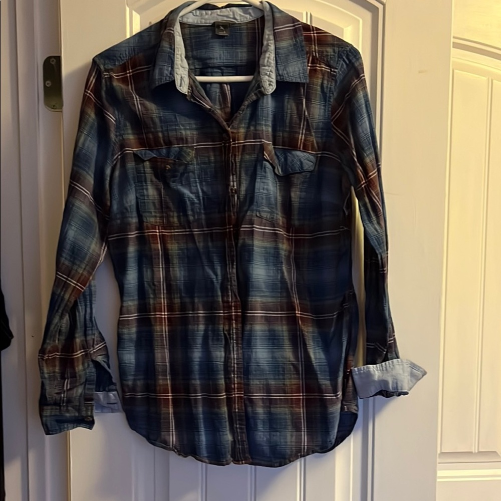 Blue and burgundy Plaid Button-Up Shirt